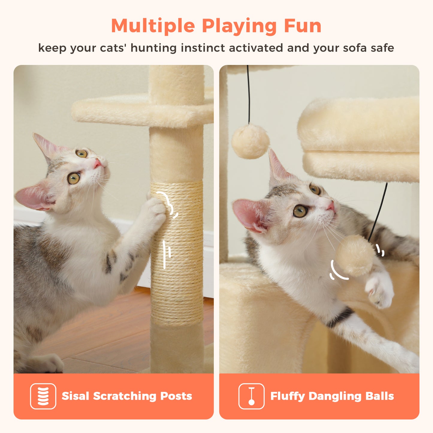PAWZ Road XXL Cat Tree | 180 cm Cat Tower for Apartments | With Scratching Posts, Sleeping House & Multi-Level Viewing Platform