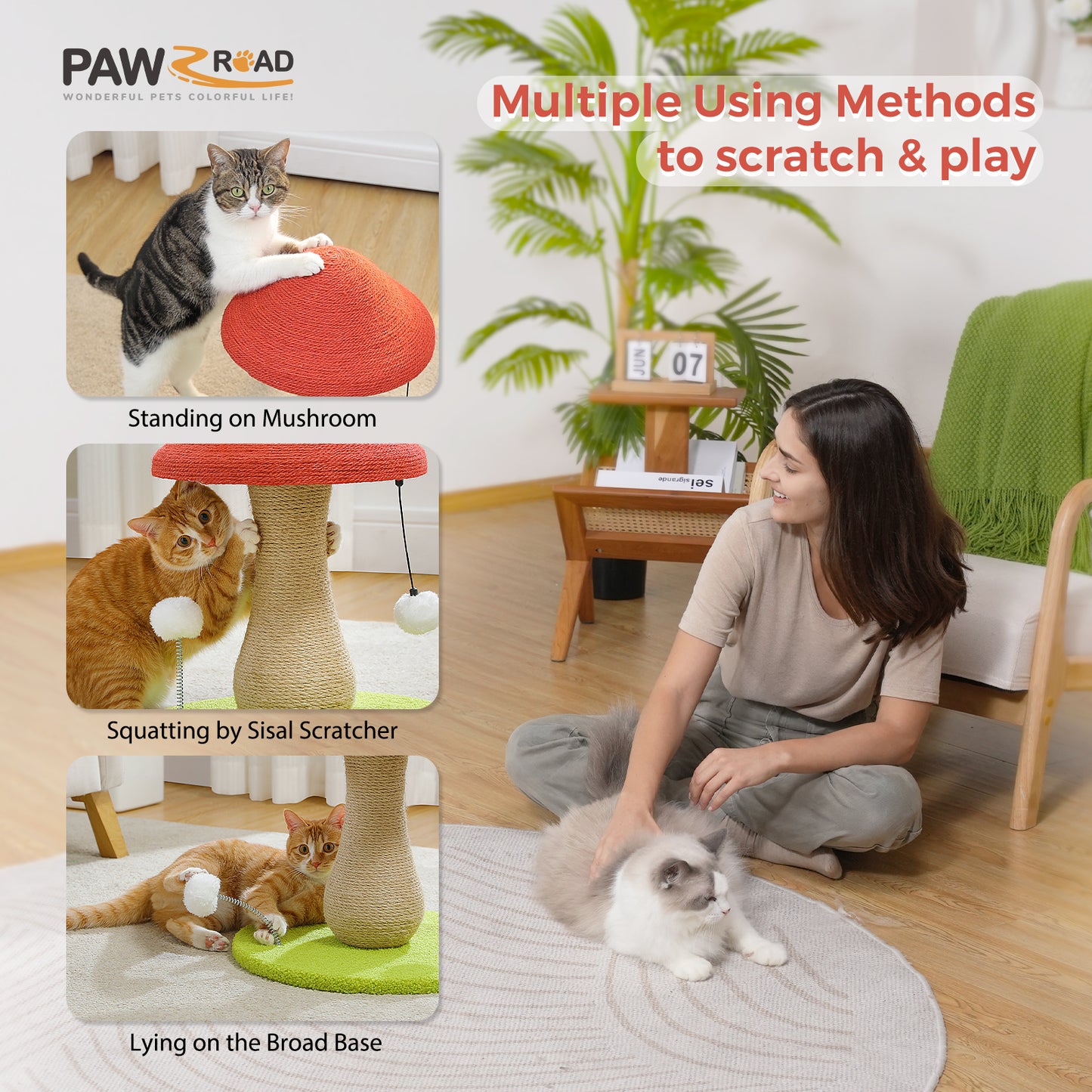 PAWZ Road 47cm Pilz Kratzsäulen (Rot/Grün)
