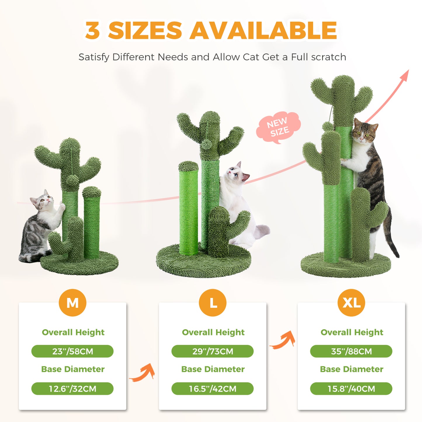 TOP DEAL | PAWZ Road Kakteen-Kratzsäulen- Größe M-53CM|L-68.5CM | Anti-Rutsch-Design (Tragkraft 20kg/4 Katzen)