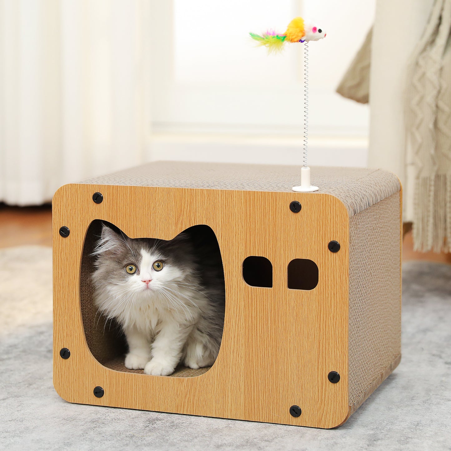 PAWZ Road 20KG Load-Bearing Extra-Strong Cat Scratching Board | 21cm Widened Column + 30cm XXL Diameter | Non-Slip Base | Corrugated Cardboard Villa Design