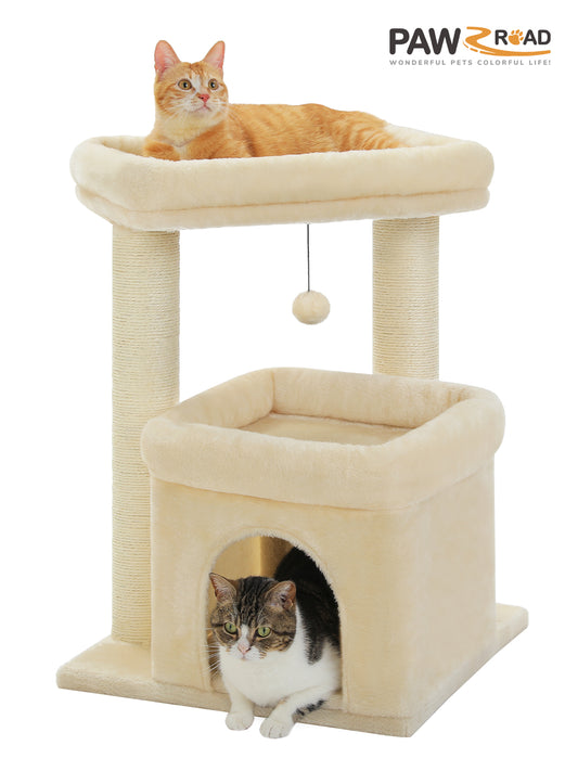 PAWZ Road Kratzbaum Katzenbaum mit voll umwickelten Sisal-Kratzpfosten | geeignet für mittelgroße bis große Katzen