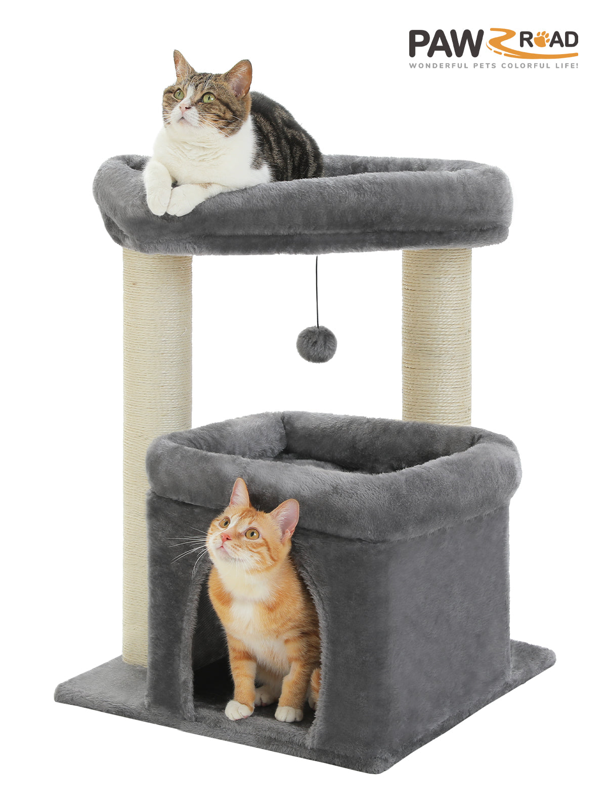 PAWZ Road Kratzbaum Katzenbaum mit voll umwickelten Sisal-Kratzpfosten | geeignet für mittelgroße bis große Katzen