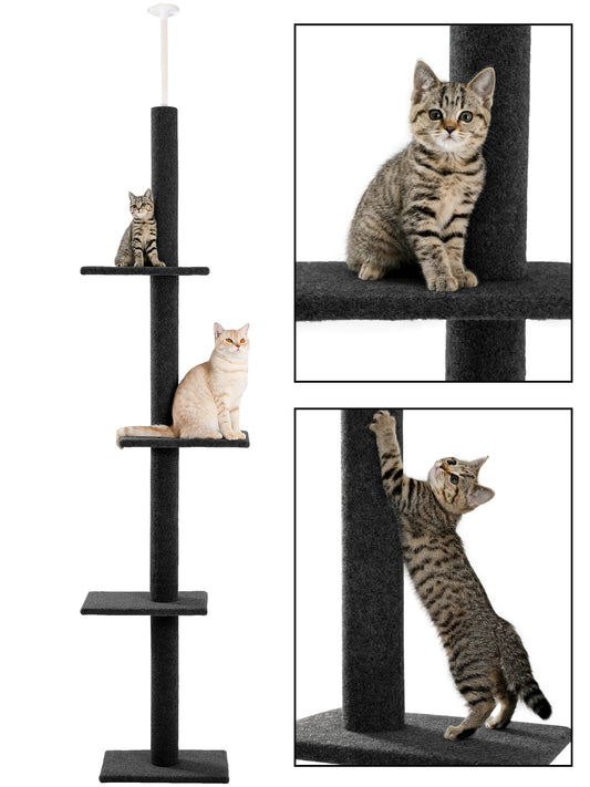 PAWZ Road Kratzbaum – Dreistöckiger Decken-zu-Boden Kletterturm für Katzen | Katzen-Aktivitätszentrum | 2,7 Meter