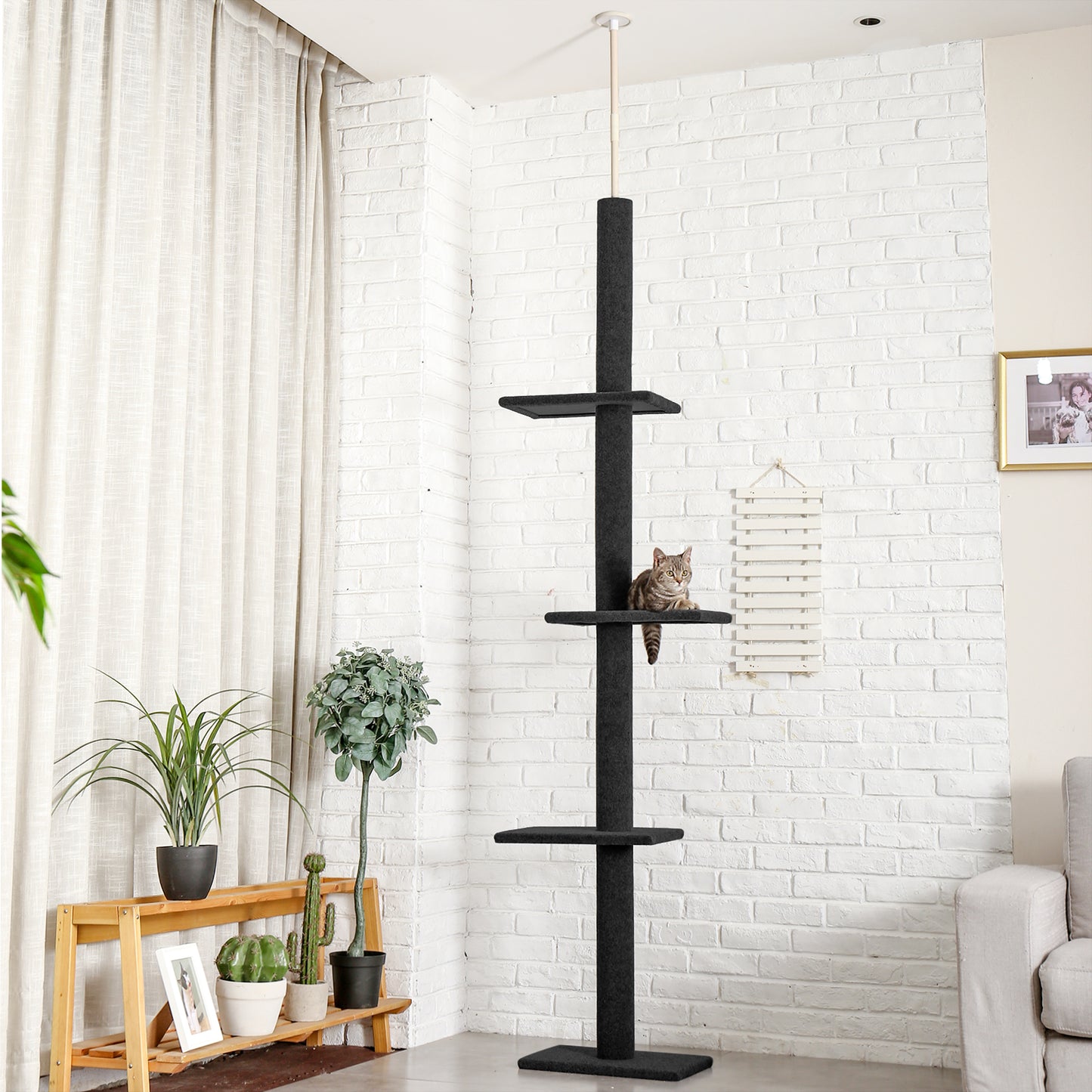 PAWZ Road Kratzbaum – Dreistöckiger Decken-zu-Boden Kletterturm für Katzen | Katzen-Aktivitätszentrum | 2,7 Meter