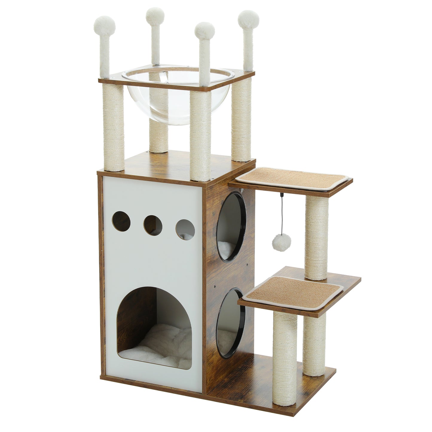90% increased stability: Modern Cat Tree|23.6" solid wooden board + 2 anti-slip pads|67×34cm large space (load capacity 45lb/4 cats)