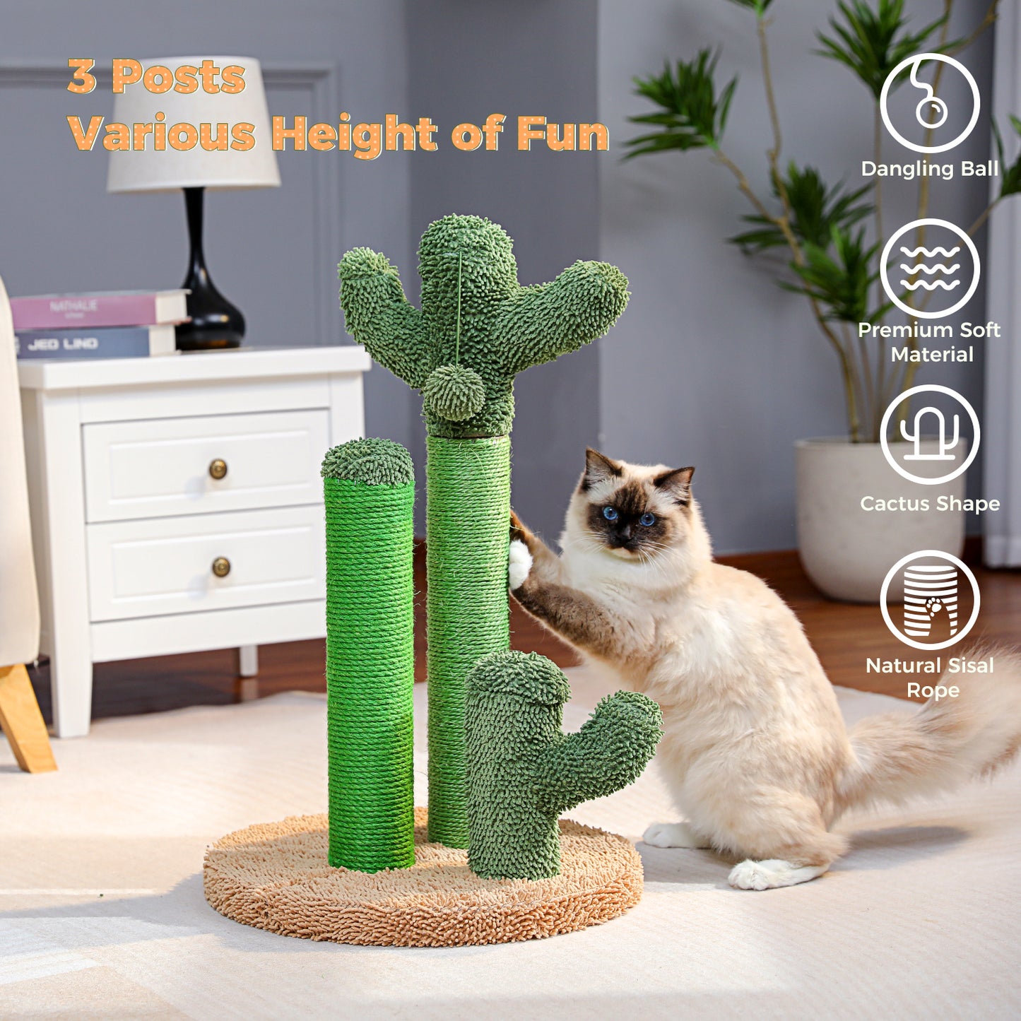 TOP DEAL | PAWZ Road Kakteen-Kratzsäulen- Größe M-53CM|L-68.5CM | Anti-Rutsch-Design (Tragkraft 20kg/4 Katzen)