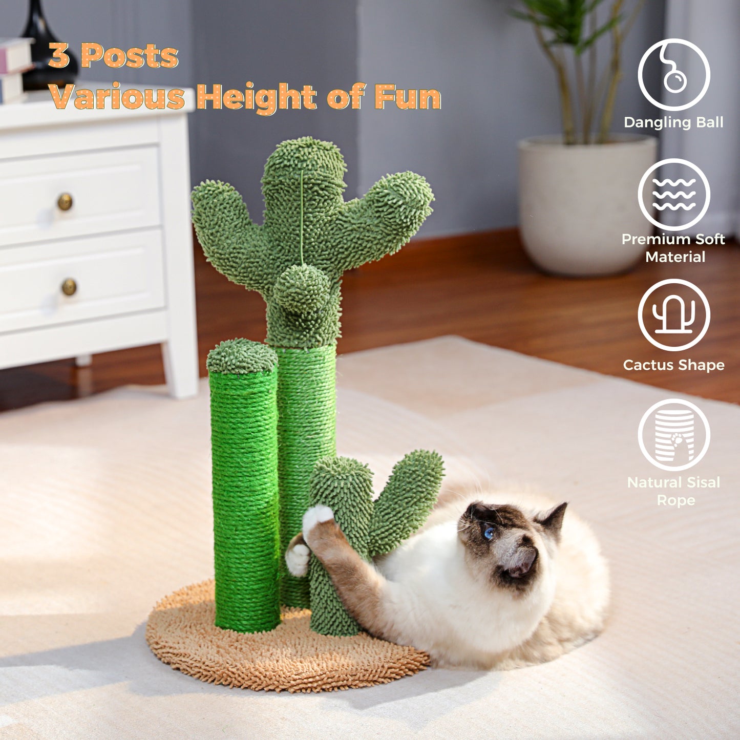 TOP DEAL | PAWZ Road Kakteen-Kratzsäulen- Größe M-53CM|L-68.5CM | Anti-Rutsch-Design (Tragkraft 20kg/4 Katzen)