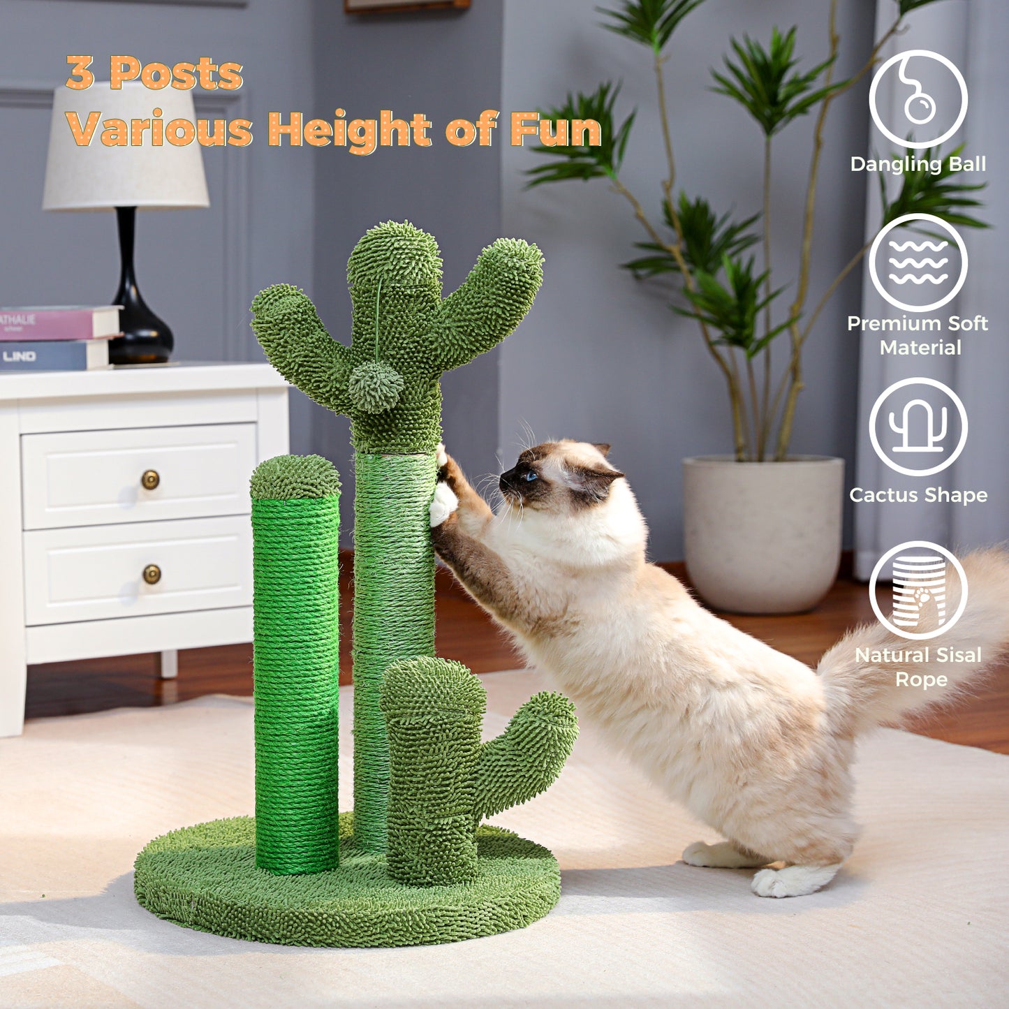 TOP DEAL | PAWZ Road Kakteen-Kratzsäulen- Größe M-53CM|L-68.5CM | Anti-Rutsch-Design (Tragkraft 20kg/4 Katzen)