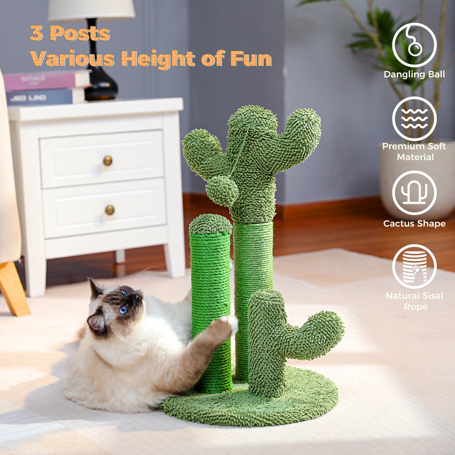 TOP DEAL | PAWZ Road Kakteen-Kratzsäulen- Größe M-53CM|L-68.5CM | Anti-Rutsch-Design (Tragkraft 20kg/4 Katzen)