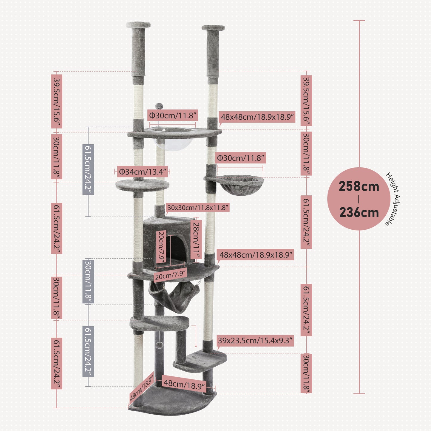 PAWZ Road- Spaceship Hammock Cat Tree - Acrylic Transparent Nest + Rotating Round Lounger|Sisal Posts + Anti-Tip Straps