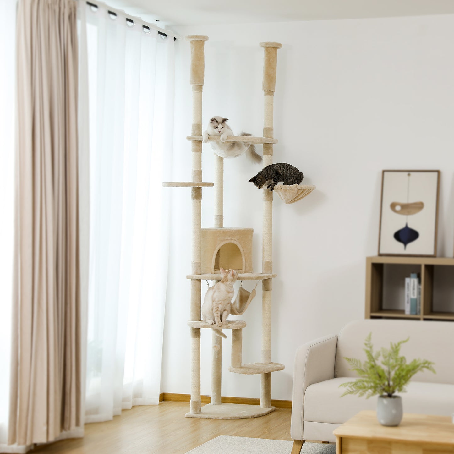 PAWZ Road- Spaceship Hammock Cat Tree - Acrylic Transparent Nest + Rotating Round Lounger|Sisal Posts + Anti-Tip Straps