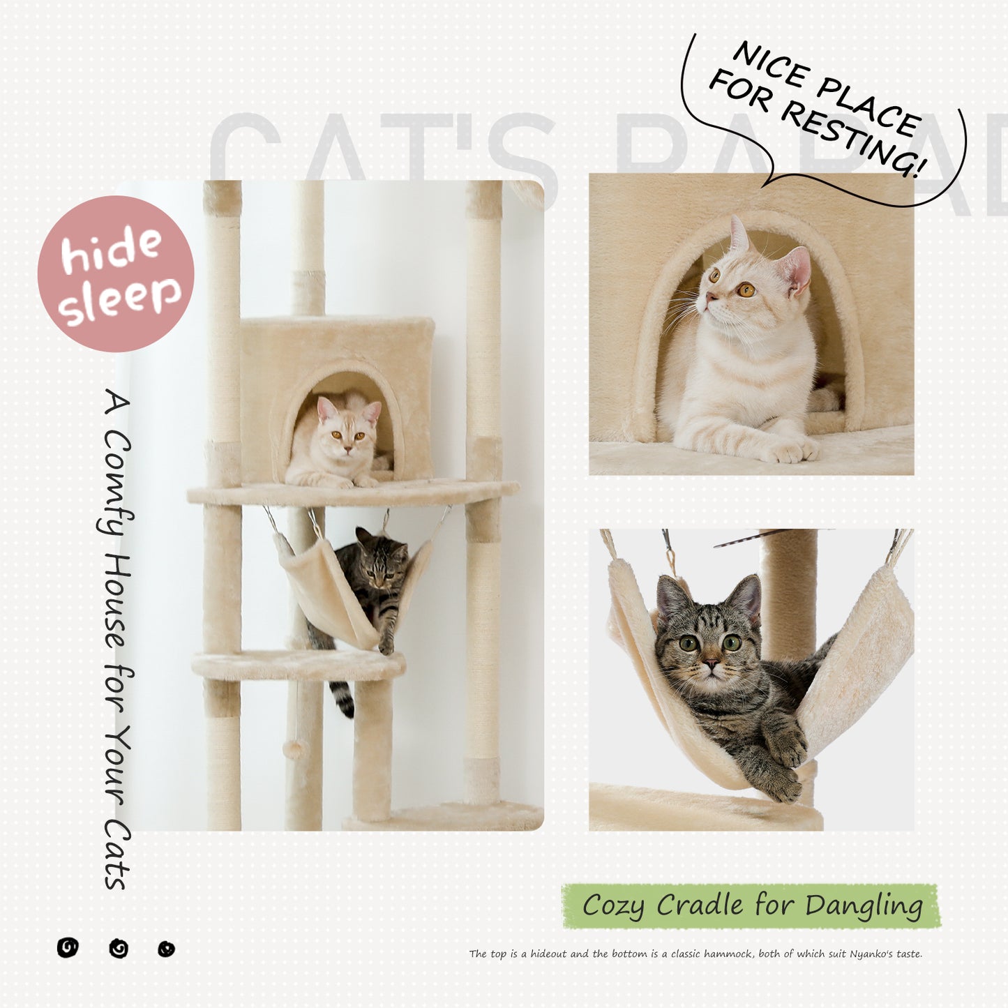 PAWZ Road- Spaceship Hammock Cat Tree - Acrylic Transparent Nest + Rotating Round Lounger|Sisal Posts + Anti-Tip Straps