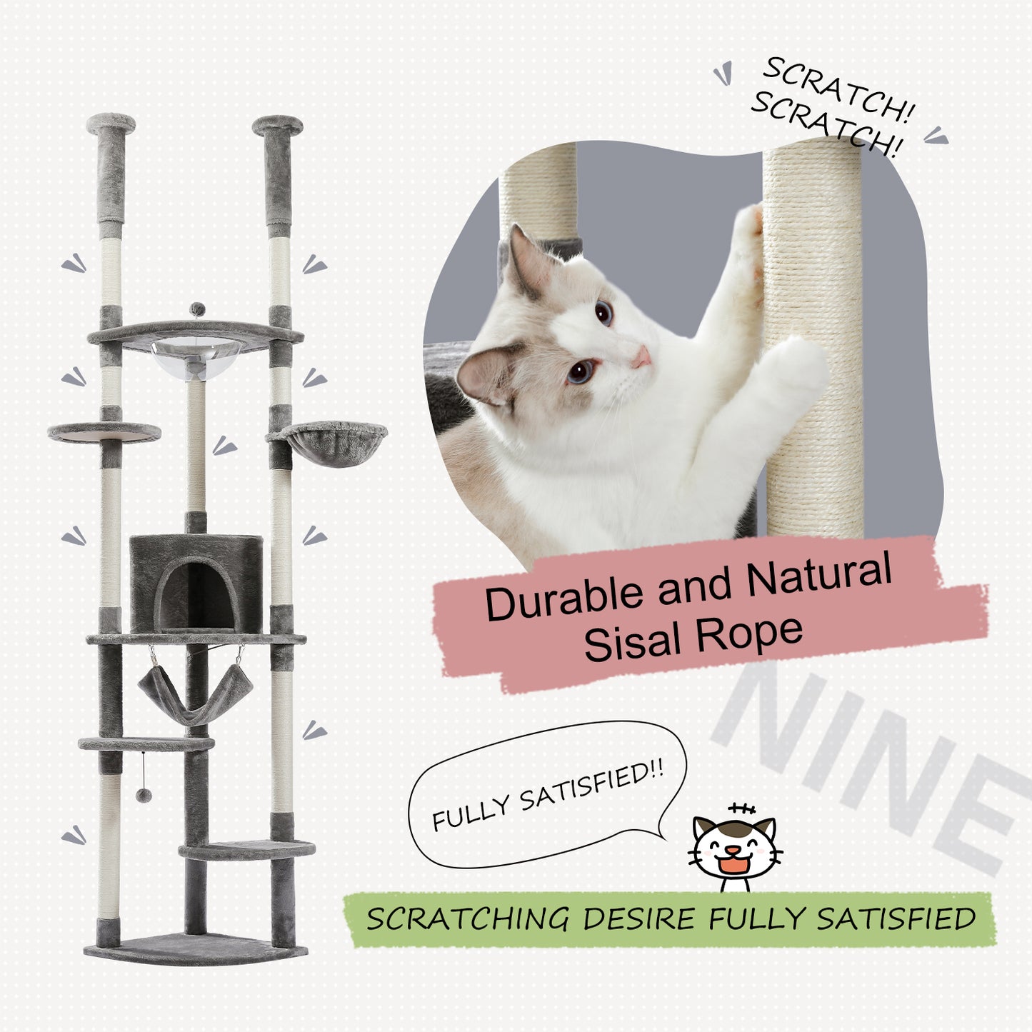 PAWZ Road- Spaceship Hammock Cat Tree - Acrylic Transparent Nest + Rotating Round Lounger|Sisal Posts + Anti-Tip Straps