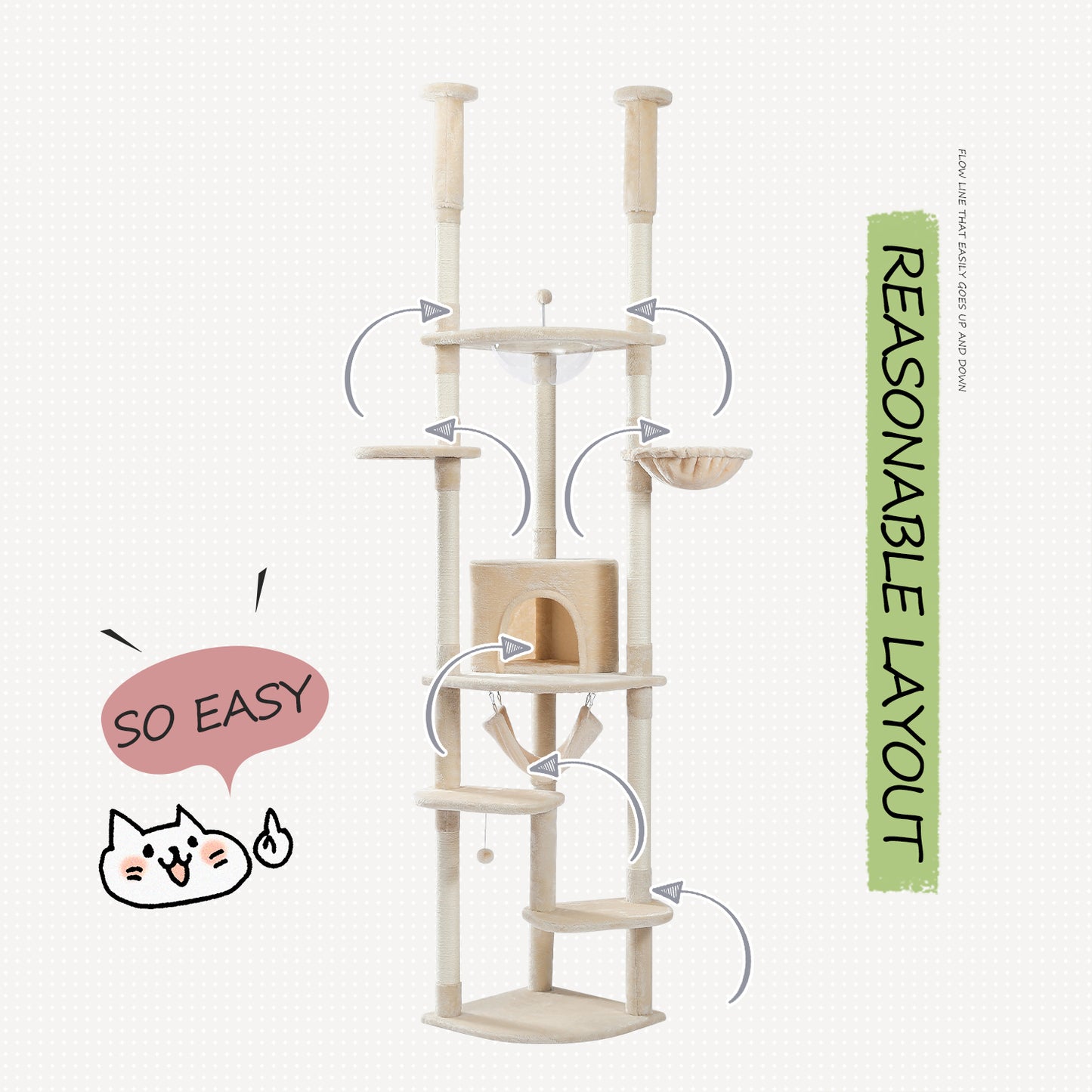 PAWZ Road- Spaceship Hammock Cat Tree - Acrylic Transparent Nest + Rotating Round Lounger|Sisal Posts + Anti-Tip Straps