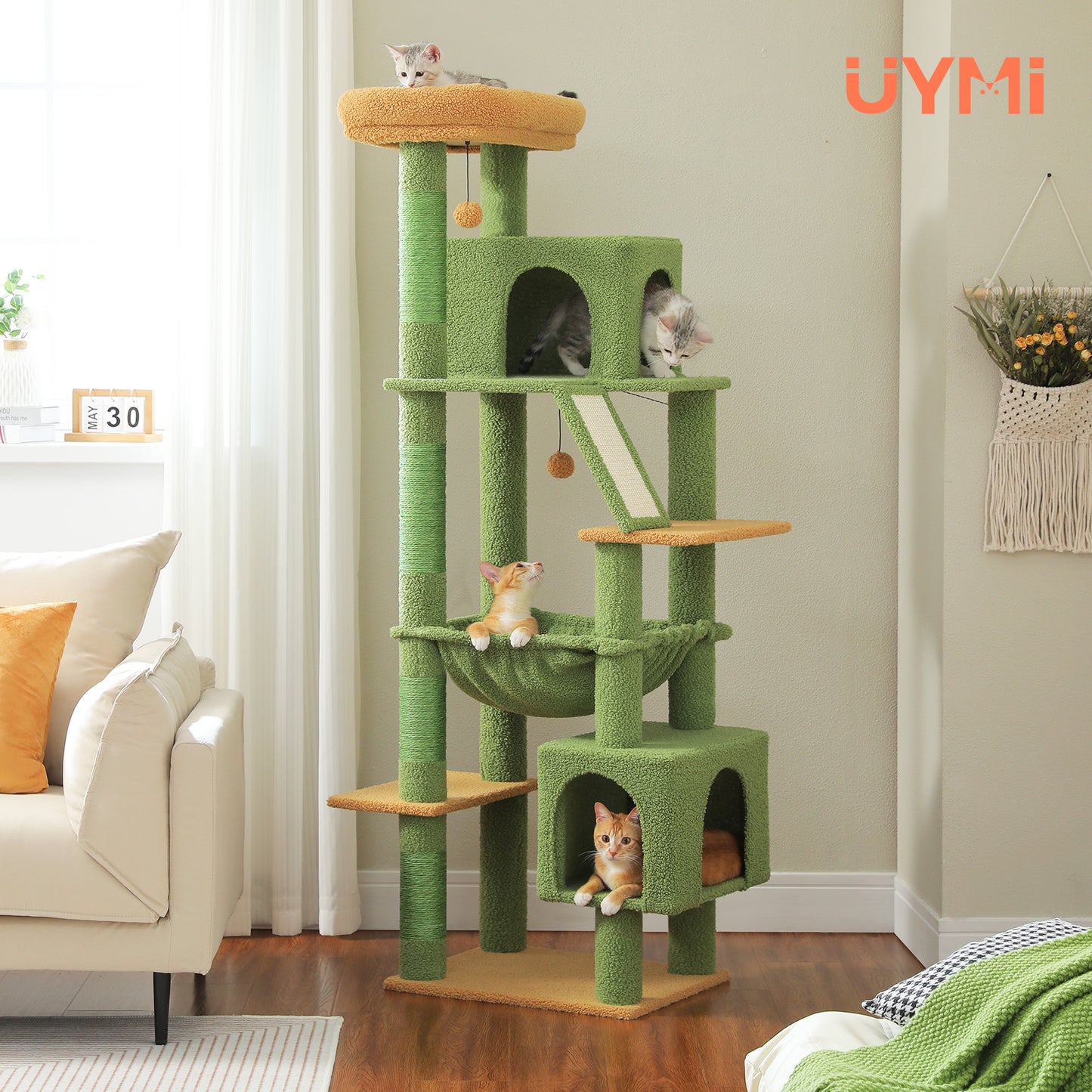 Tiragraffi PAWZ Road Grande per Gatti di Taglia Grande | Torre per Gatti Robusta con Amaca XXL | 4 Tiragraffi in Sisal e 2 Spaziose Casette | Ideale per Gatti Maine Coon | Altezza 180 cm
