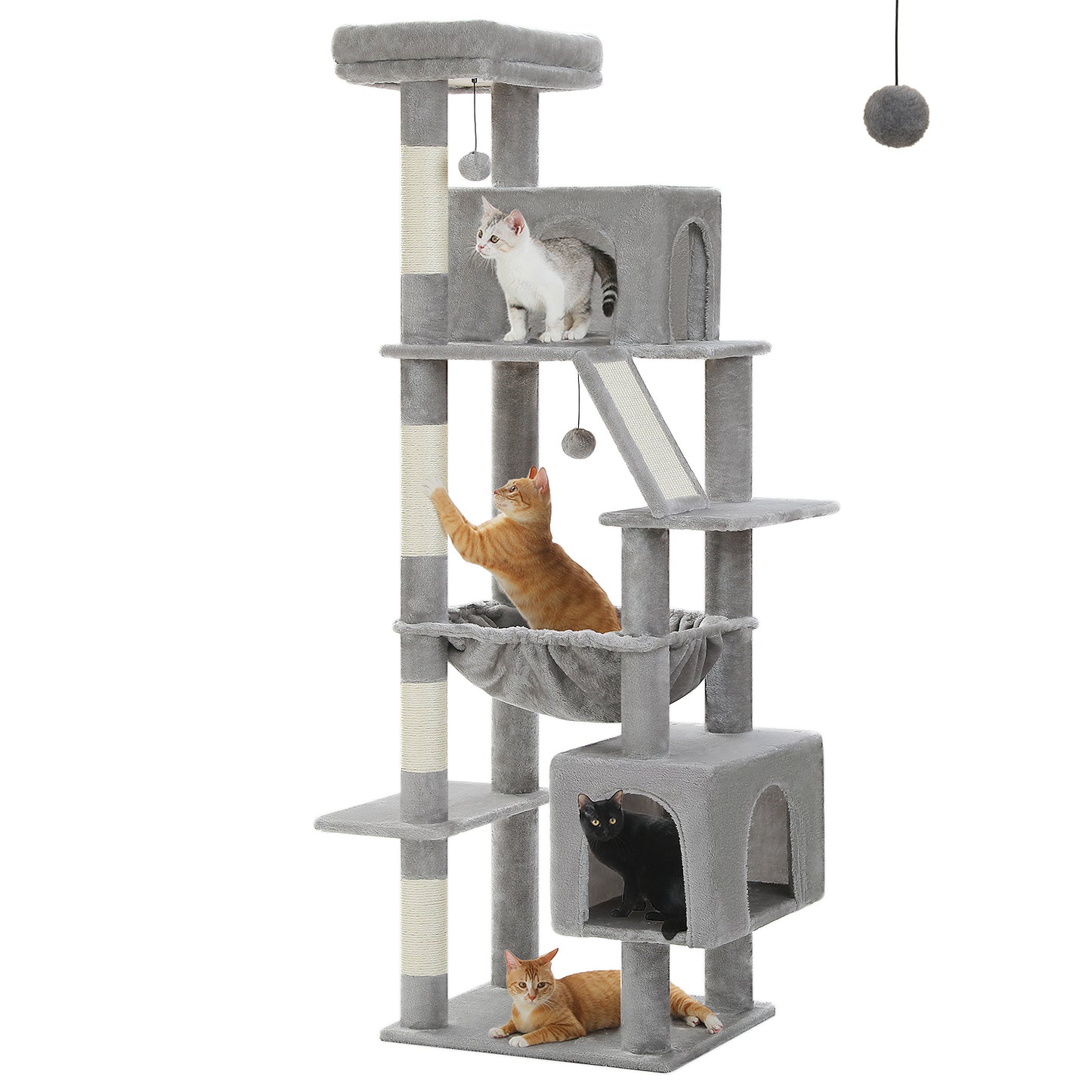 PAWZ Road Gro?er Kratzbaum f¨¹r gro?e Katzen | Stabiler Katzenturm mit XXL-H?ngematte | 4 Sisal-Kratzs?ulen & 2 ger?umige Schlafh?user | Ideal f¨¹r Maine Coon Katzen | H?he 180 cm
