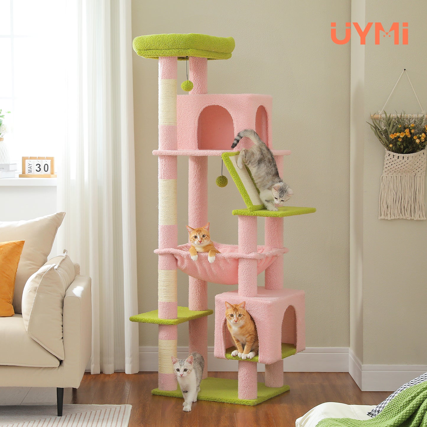 Tiragraffi PAWZ Road Grande per Gatti di Taglia Grande | Torre per Gatti Robusta con Amaca XXL | 4 Tiragraffi in Sisal e 2 Spaziose Casette | Ideale per Gatti Maine Coon | Altezza 180 cm