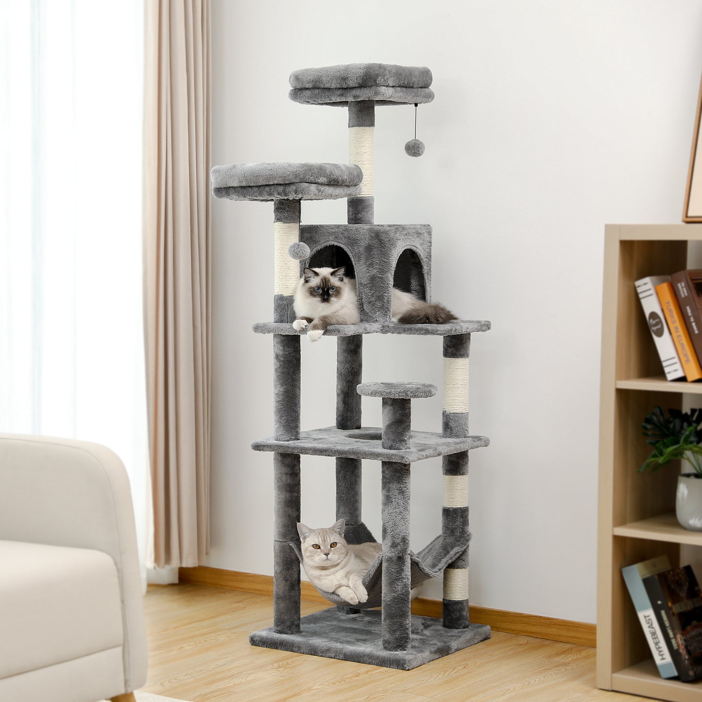PAWZ Road Cat Tree 90cm - Scratching Post with Sisal & Hammock ✓ Robust Cactus Design ✓ Secure Stand (Anti-Tip) ✓ Incl. Play Ball