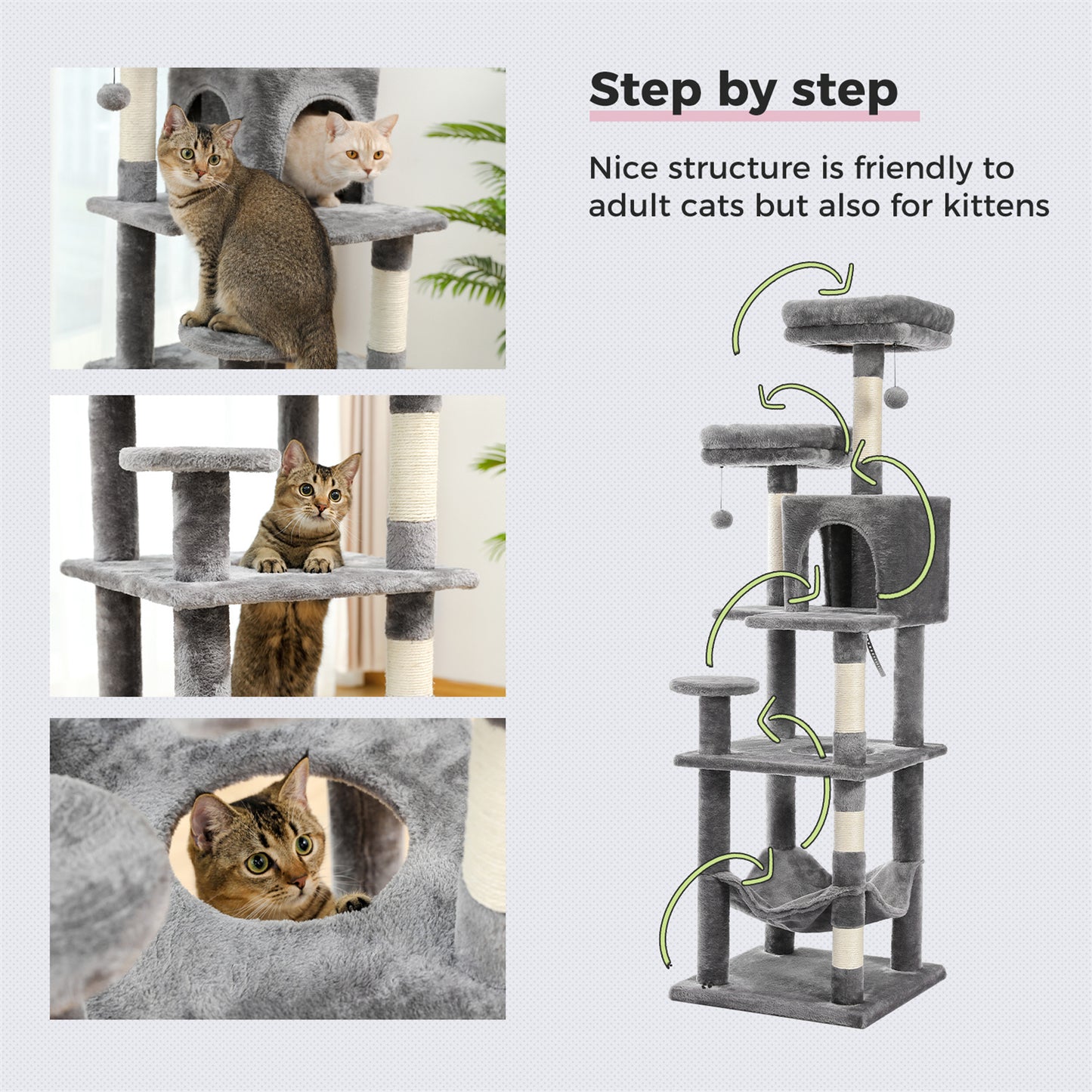 PAWZ Road Cat Tree 90cm - Scratching Post with Sisal & Hammock ✓ Robust Cactus Design ✓ Secure Stand (Anti-Tip) ✓ Incl. Play Ball