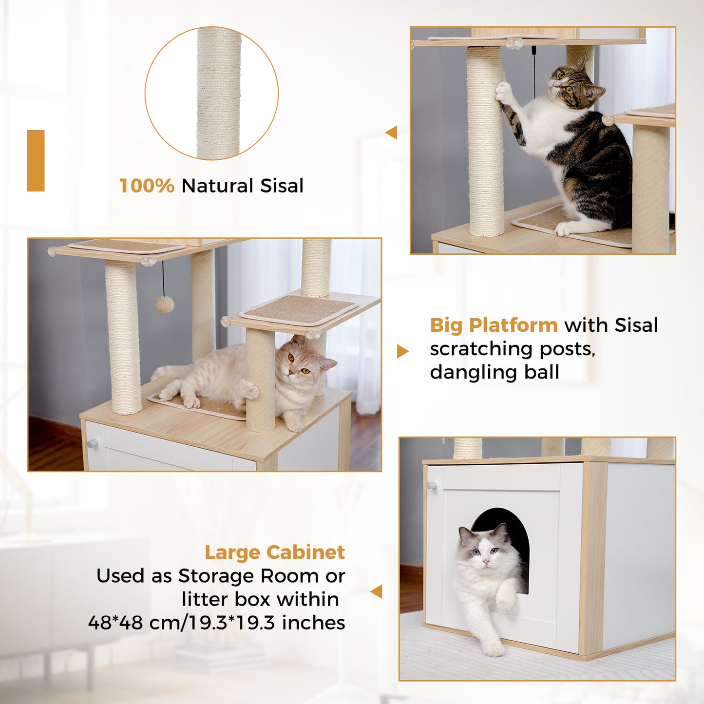 PAWZ Road Moderner Kratzbaum für Großkatzen | Premium-Katzenbaum mit XXL-Schlafhaus | Gesamthöhe 146 cm