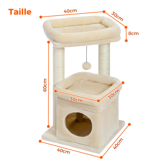 TOP DEAL | Moderner mehrstufiger Kratzbaum | H?he 60cm (23,6 Zoll) | Weiche Pl¨¹schplattformen + robuste Kratzs?ulen | Platzsparendes Design | F¨¹r K?tzchen & erwachsene Katzen