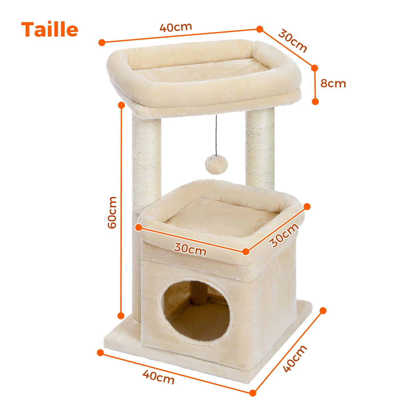 Tiragraffi moderno a più livelli | Altezza 60 cm (23,6 pollici) | Piattaforme in morbido peluche + robusti tiragraffi | Design salvaspazio | Per gattini e gatti adulti