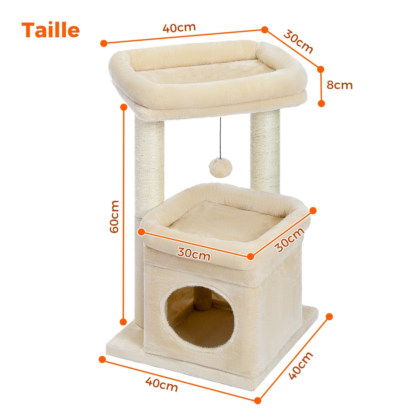 Arbre à gratter moderne à plusieurs niveaux | Hauteur 60 cm (23,6 pouces) | Plates-formes en peluche douce + poteaux robustes pour gratter | Design compact | Pour chatons et chats adultes