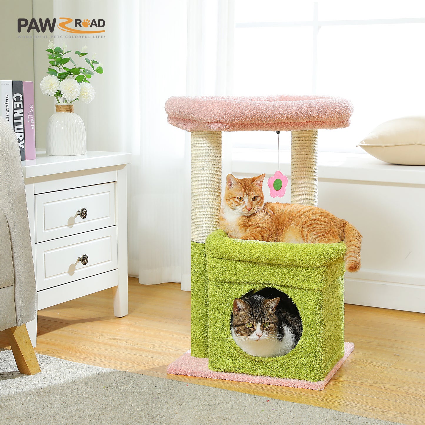 Tiragraffi moderno a più livelli | Altezza 60 cm (23,6 pollici) | Piattaforme in morbido peluche + robusti tiragraffi | Design salvaspazio | Per gattini e gatti adulti