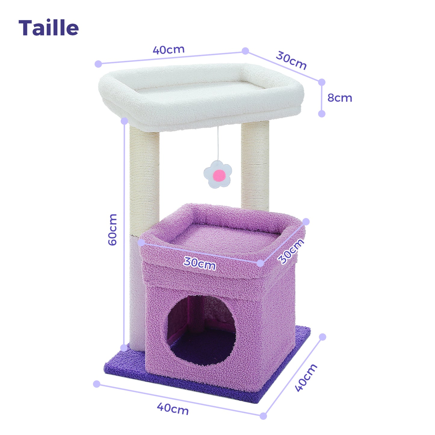 Arbre à gratter moderne à plusieurs niveaux | Hauteur 60 cm (23,6 pouces) | Plates-formes en peluche douce + poteaux robustes pour gratter | Design compact | Pour chatons et chats adultes