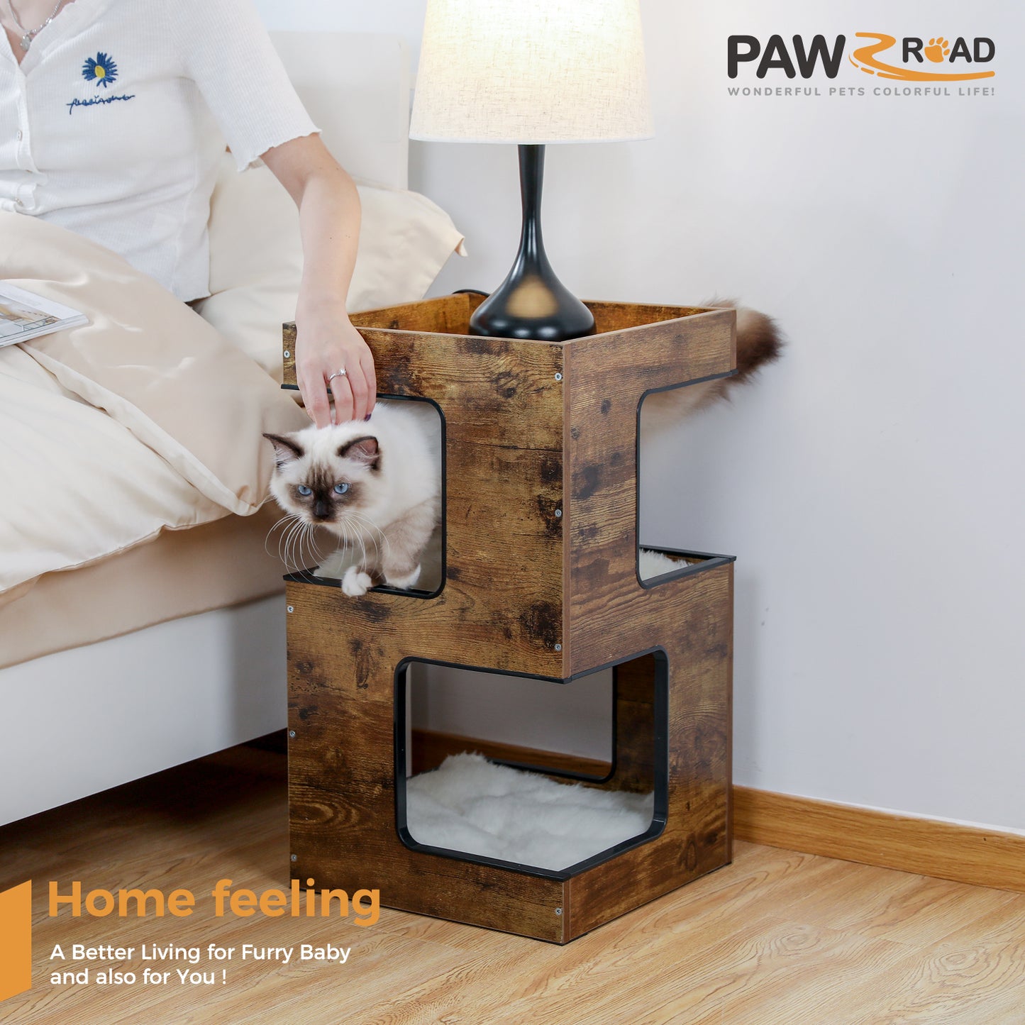 PAWZ Road Cat Villa | Padded resting areas | Modern multi-level cat home | With scratching post, sisal mat & play balls | Ideal for indoor cats