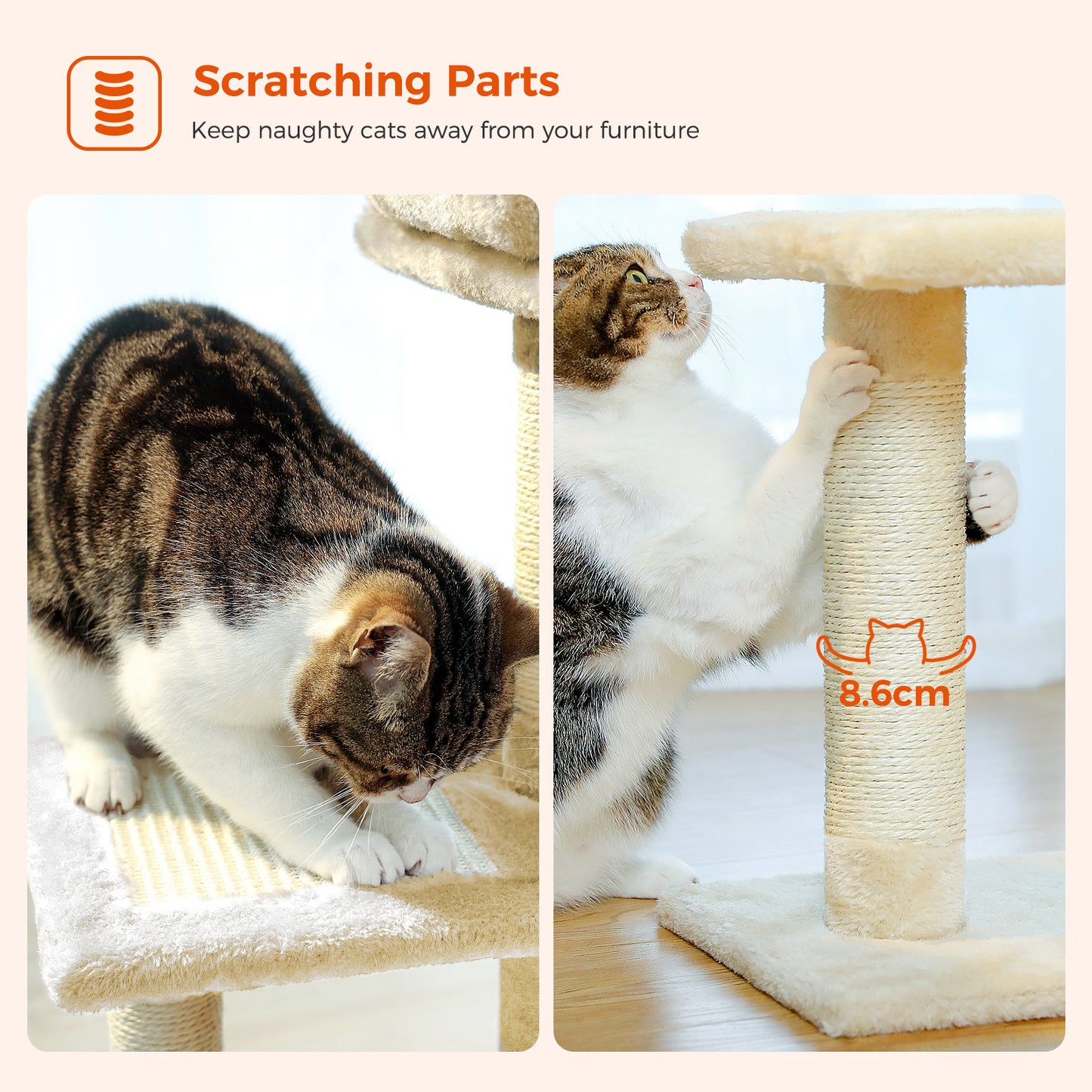 PAWZ Road Premium Cat Tree Paradise Tower | 106 cm | Cuddle Cave | Robust Sisal Scratching Posts