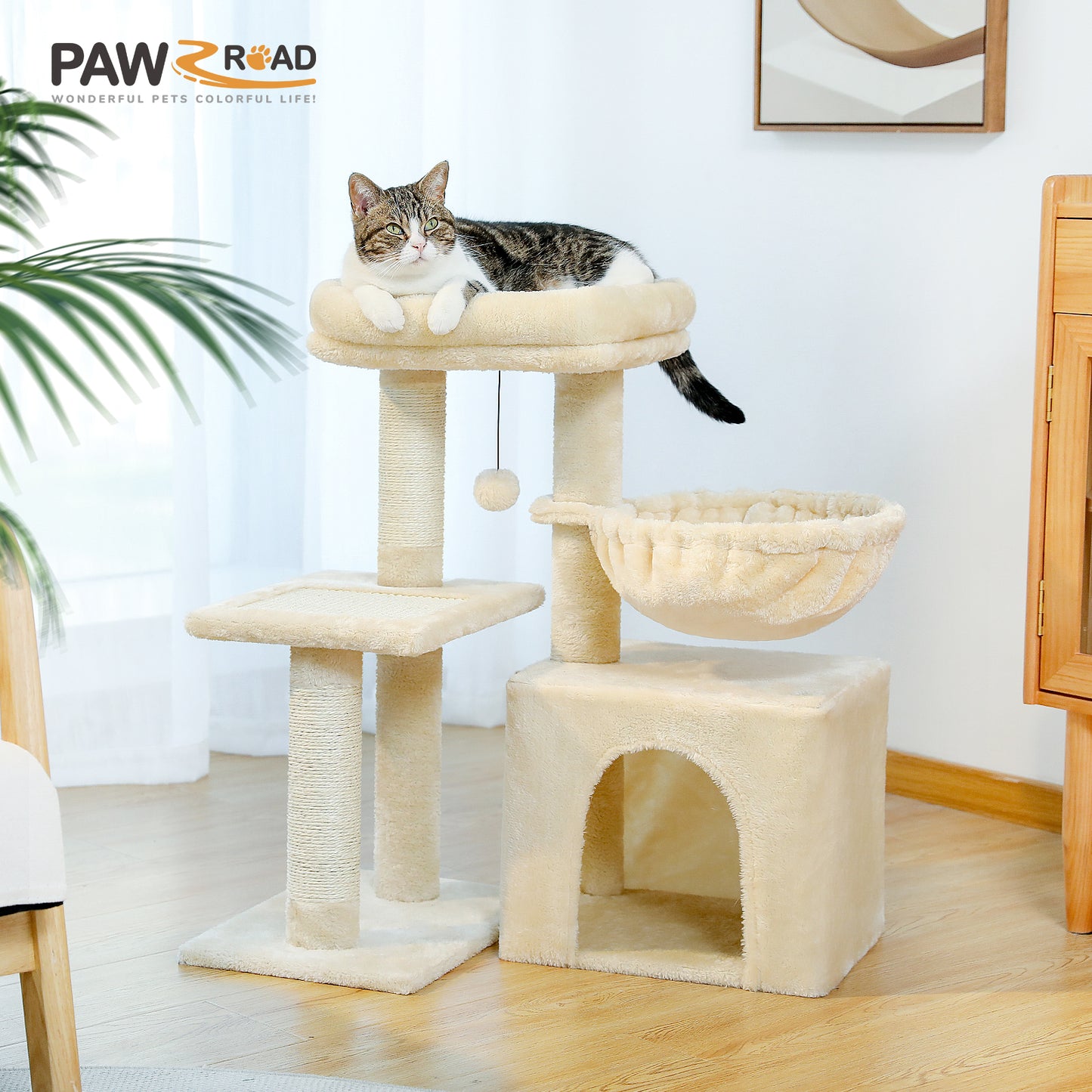 PAWZ Road Premium Cat Tree Paradise Tower | 106 cm | Cuddle Cave | Robust Sisal Scratching Posts