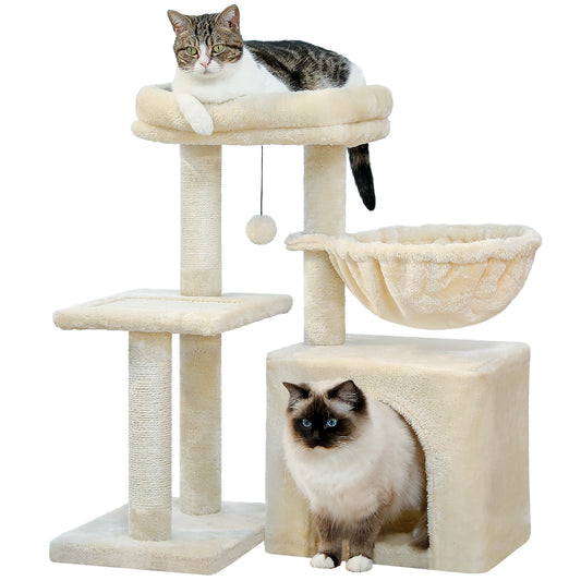 PAWZ Road Árbol para Gatos Premium「Torre del Paraíso | 106 cm | Cueva Acogedora | robustas columnas de rascado de sisal