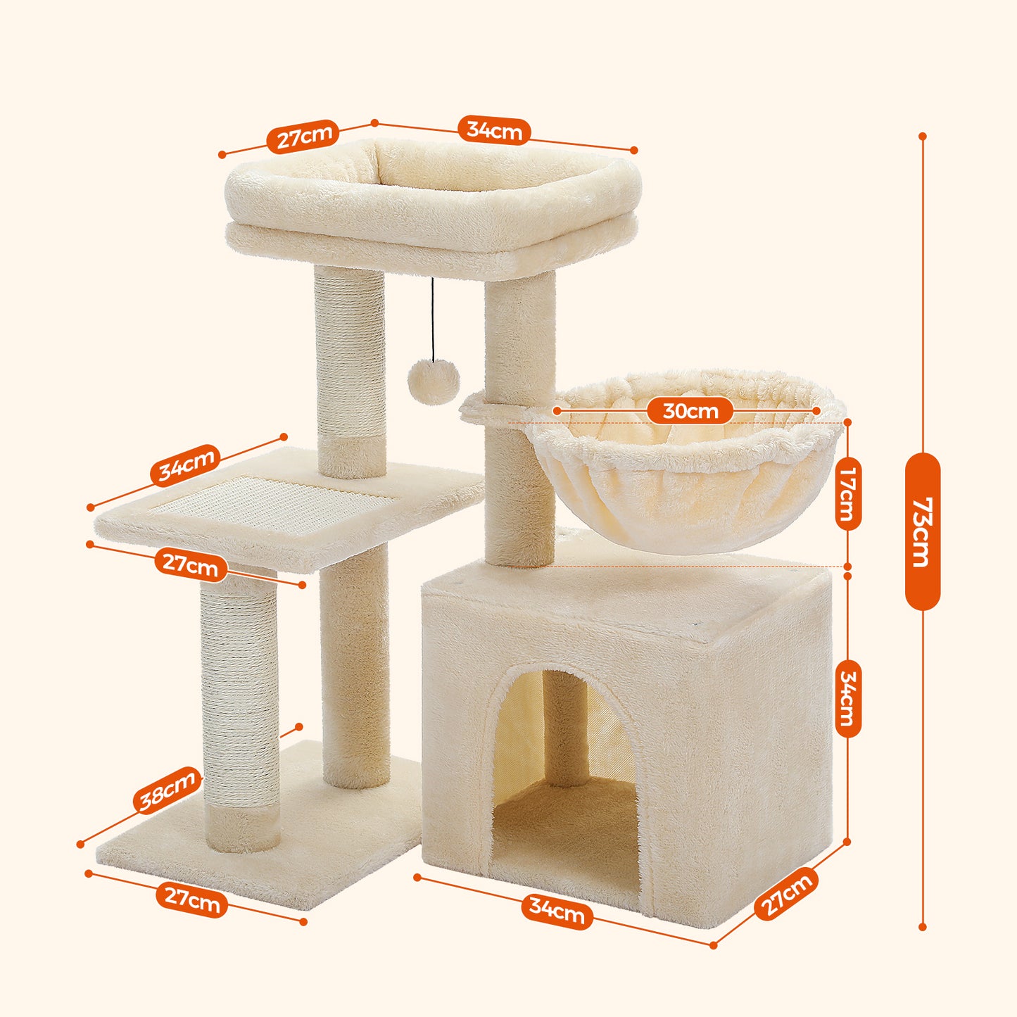 PAWZ Road Premium Cat Tree Paradise Tower | 106 cm | Cuddle Cave | Robust Sisal Scratching Posts