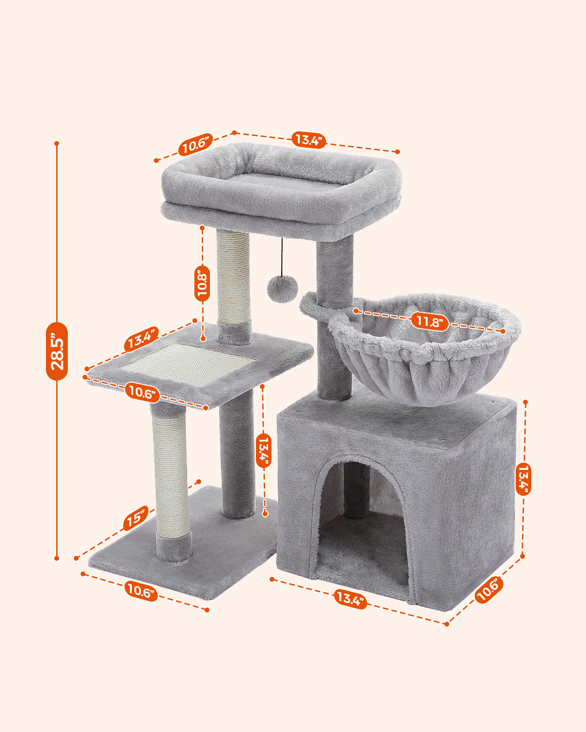 PAWZ Road Premium Cat Tree Paradise Tower | 106 cm | Cuddle Cave | Robust Sisal Scratching Posts