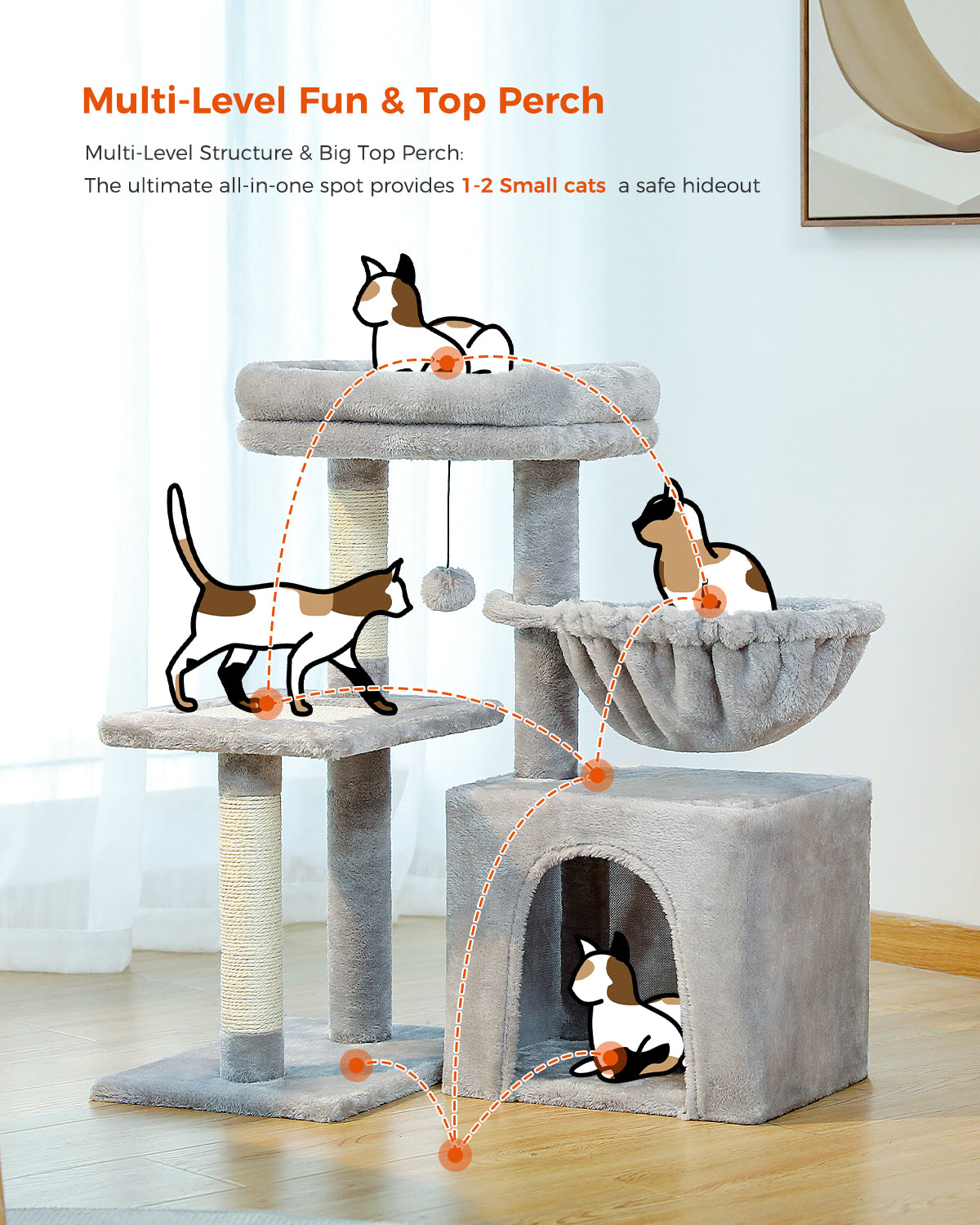 PAWZ Road Premium Cat Tree Paradise Tower | 106 cm | Cuddle Cave | Robust Sisal Scratching Posts
