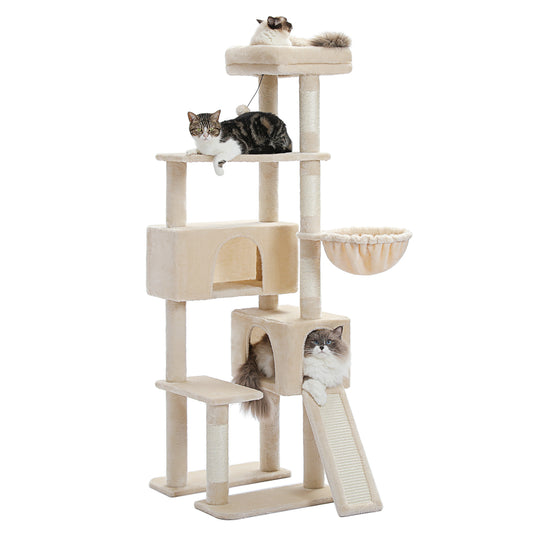 PAWZ Road Katzenbaum, 60 Zoll (152 cm) Katzenturm | mit zwei Schlafhäuschen | geräumiger Plattform | gemütlichem Korb | sisalbezogenen Kratzpfosten