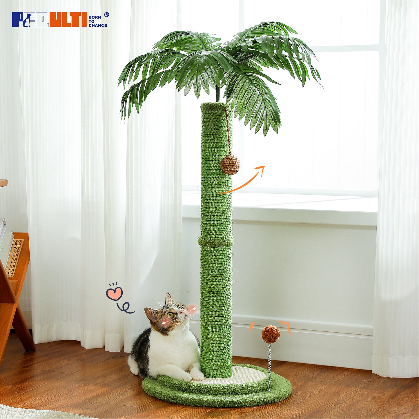 PAWZ Road Árbol para Gatos, 33 pulgadas (84 cm) de altura | Adecuado para gatos grandes | Con pelotas de juego interactivas | Poste rascador cubierto de 100% sisal