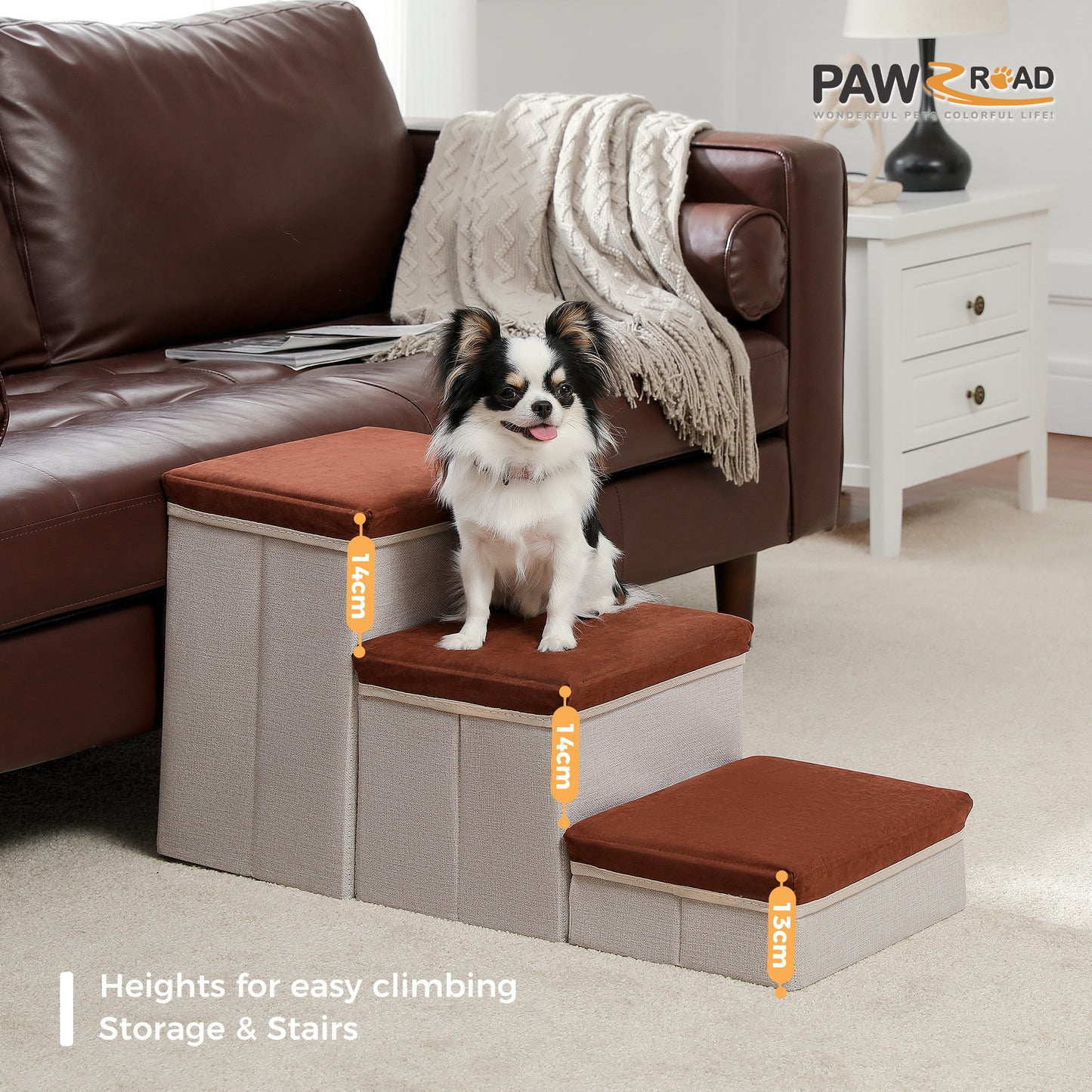 PETEPELA escaleras para perros con 3 compartimentos de almacenamiento – Plegable | escalera de seguridad antideslizante para perros y gatos | 3 niveles