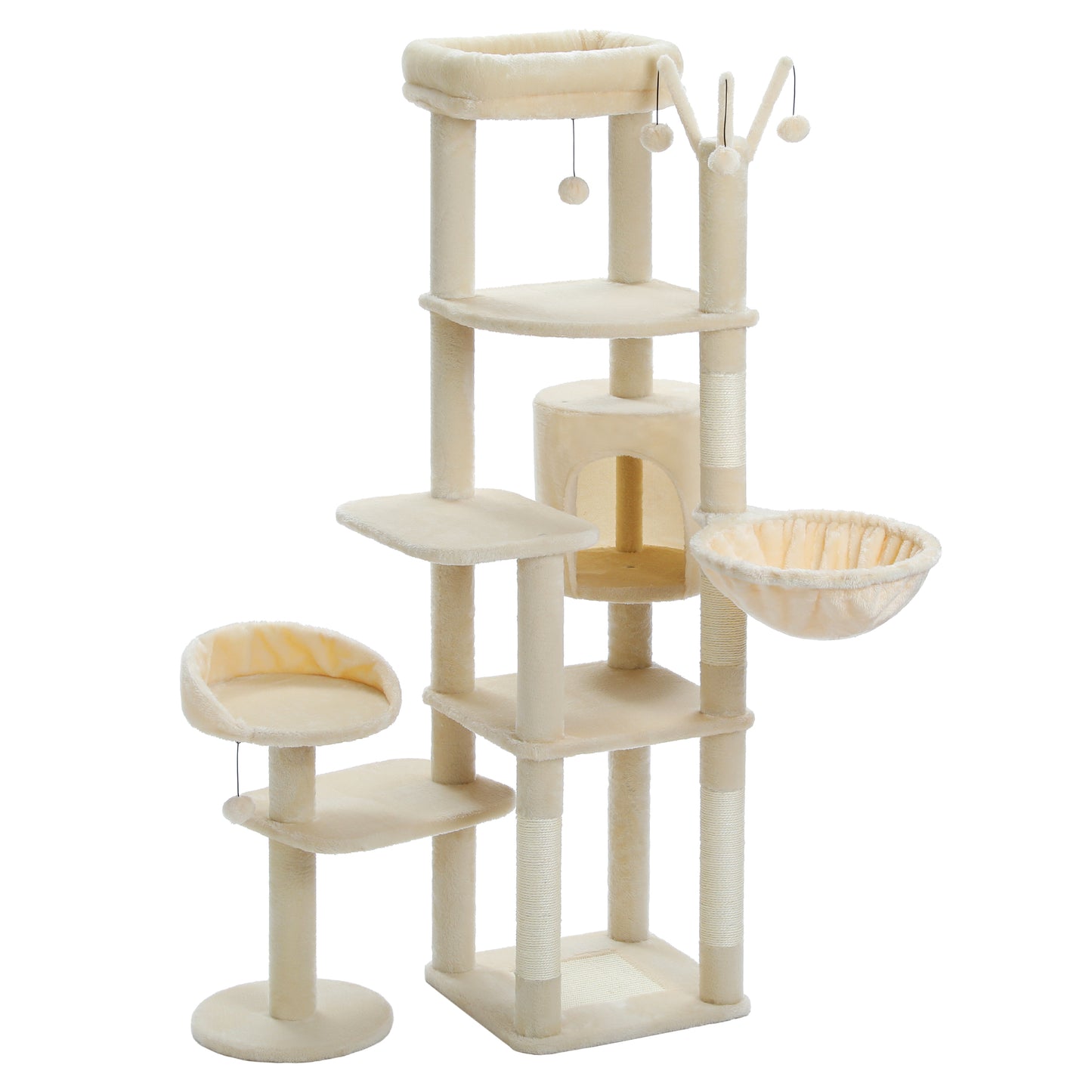 Albero per gatti PAWZ Road Flower da 150 cm - Torre per gatti grande a più livelli | Design basso | con cuccia | Amaca XXL | Pali in sisal e 2 piattaforme
