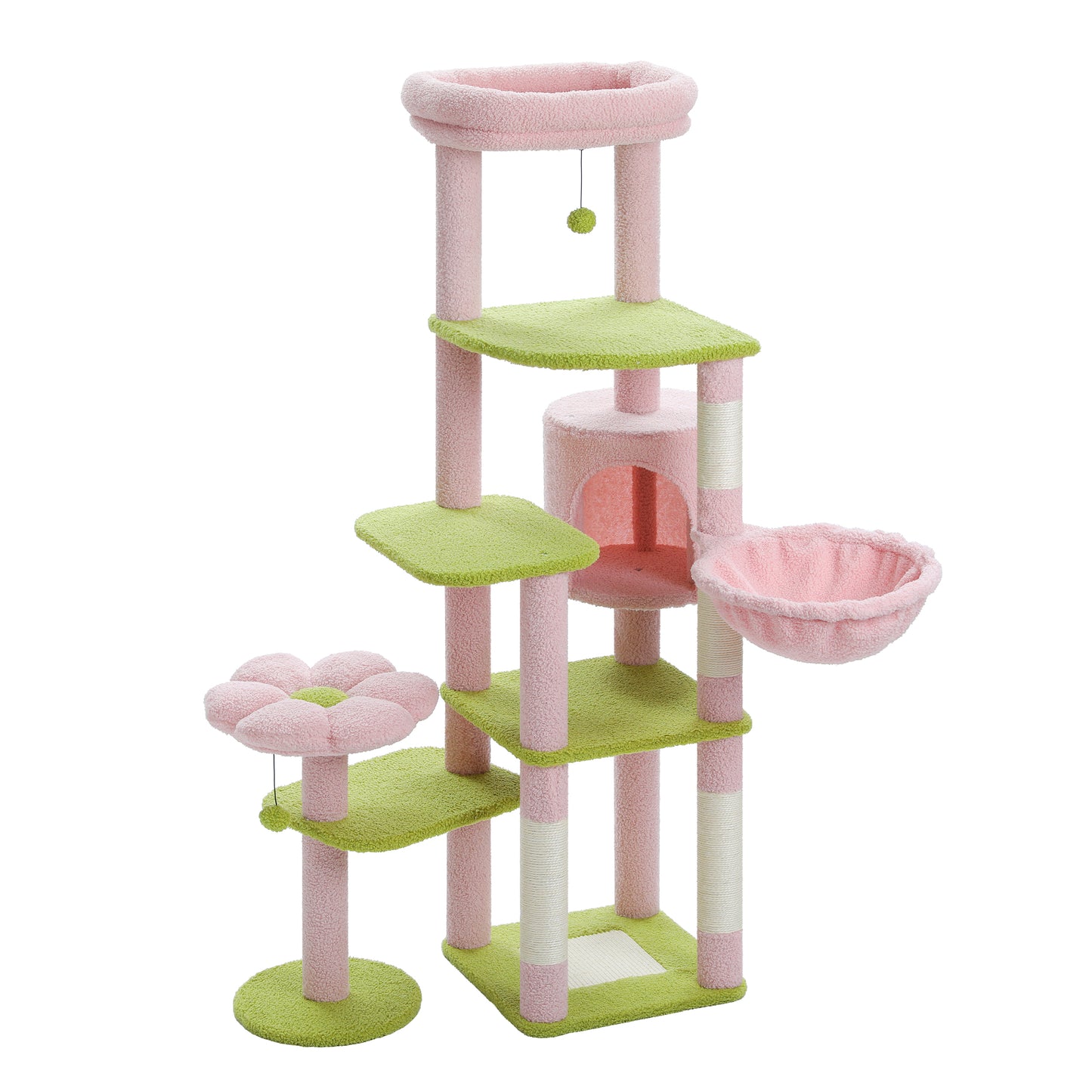 Albero per gatti PAWZ Road Flower da 150 cm - Torre per gatti grande a più livelli | Design basso | con cuccia | Amaca XXL | Pali in sisal e 2 piattaforme