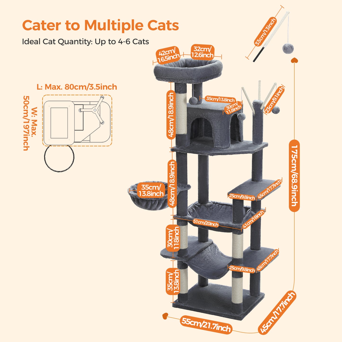 Torre per gatti PAWZ Road Premium da 180 cm | Per gatti di grandi dimensioni da interno