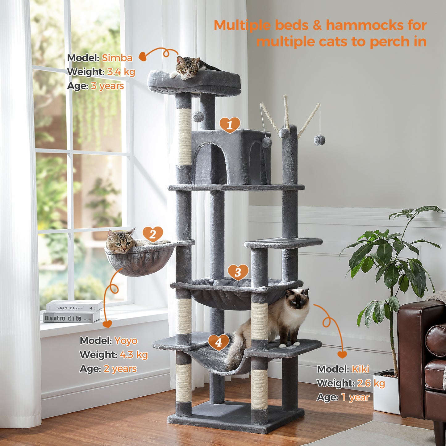 Torre per gatti PAWZ Road Premium da 180 cm | Per gatti di grandi dimensioni da interno