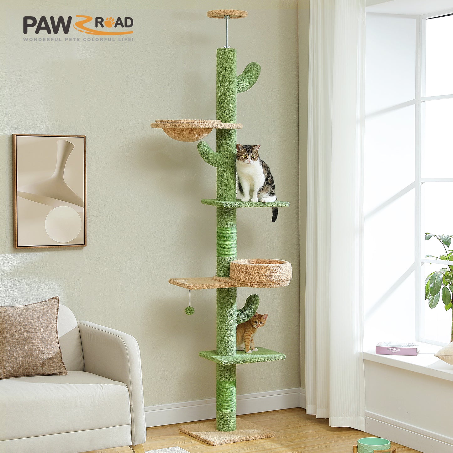 PETEPELA Ceiling-to-Floor Cat Tree | 220-254 cm Height Adjustable