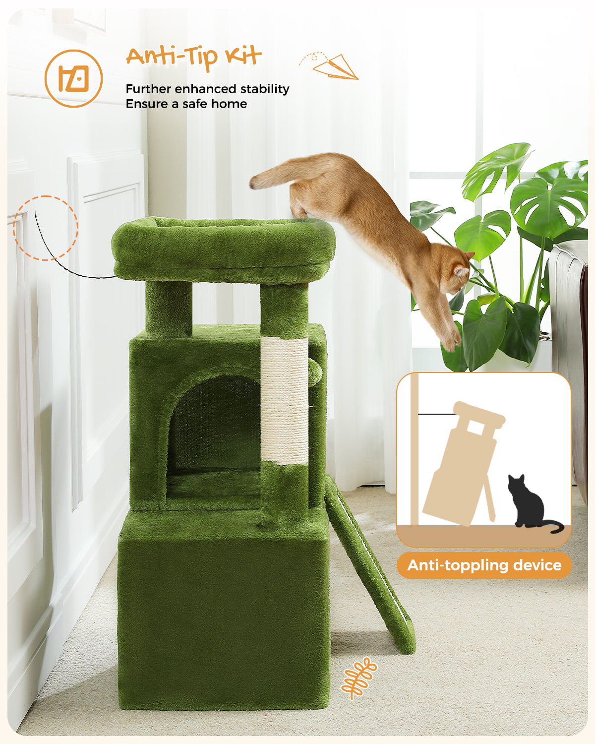 PAWZ Road Katzenbaum 76 cm | Katzenturm mit Doppel-Schlafhaus | Haushalts-Kratzbaum