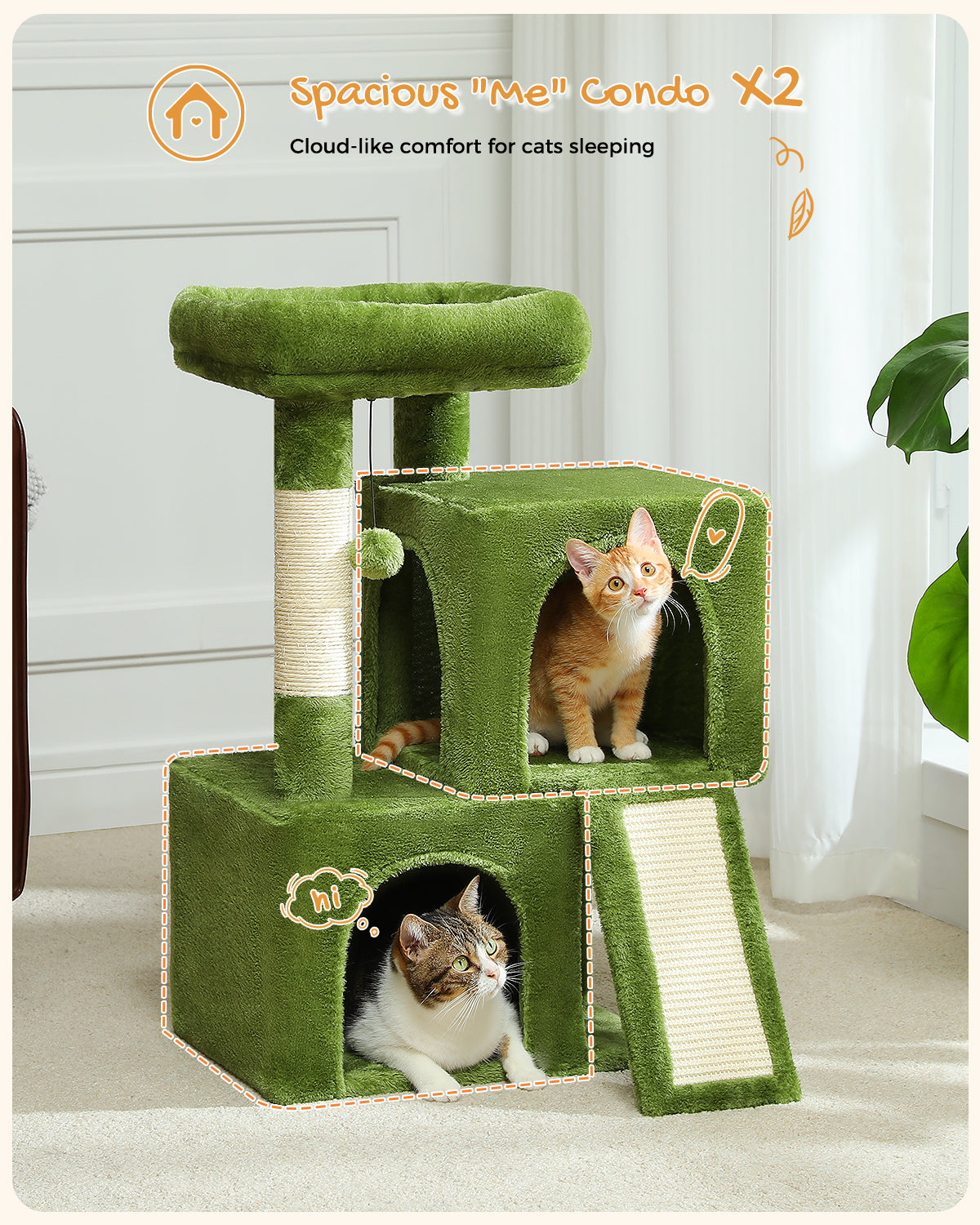 PAWZ Road Katzenbaum 76 cm | Katzenturm mit Doppel-Schlafhaus | Haushalts-Kratzbaum