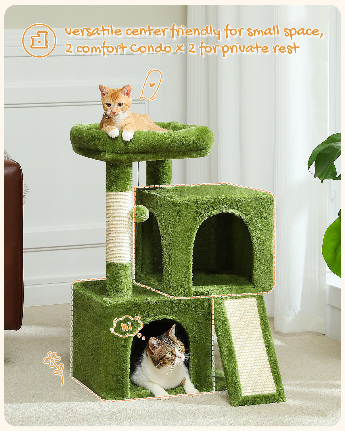 PAWZ Road Katzenbaum 76 cm | Katzenturm mit Doppel-Schlafhaus | Haushalts-Kratzbaum