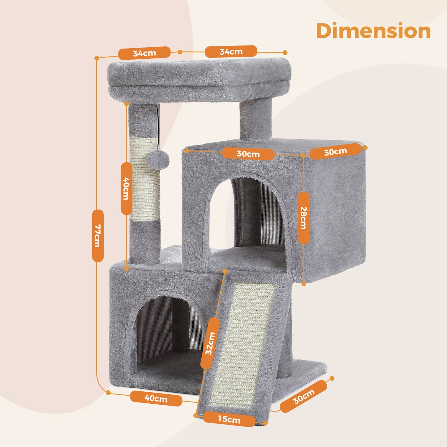 PAWZ Road Cat Tree 76 cm | Cat Tower with Double Sleeping House | Household Scratching Post