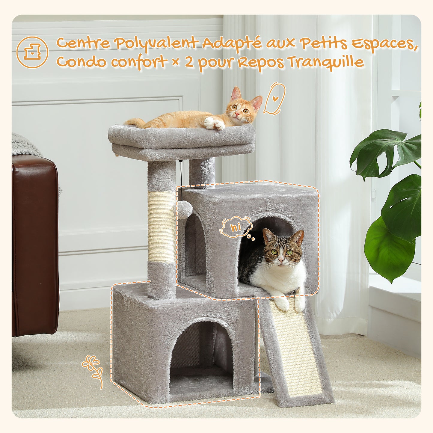 PAWZ Road Katzenbaum 76 cm | Katzenturm mit Doppel-Schlafhaus | Haushalts-Kratzbaum