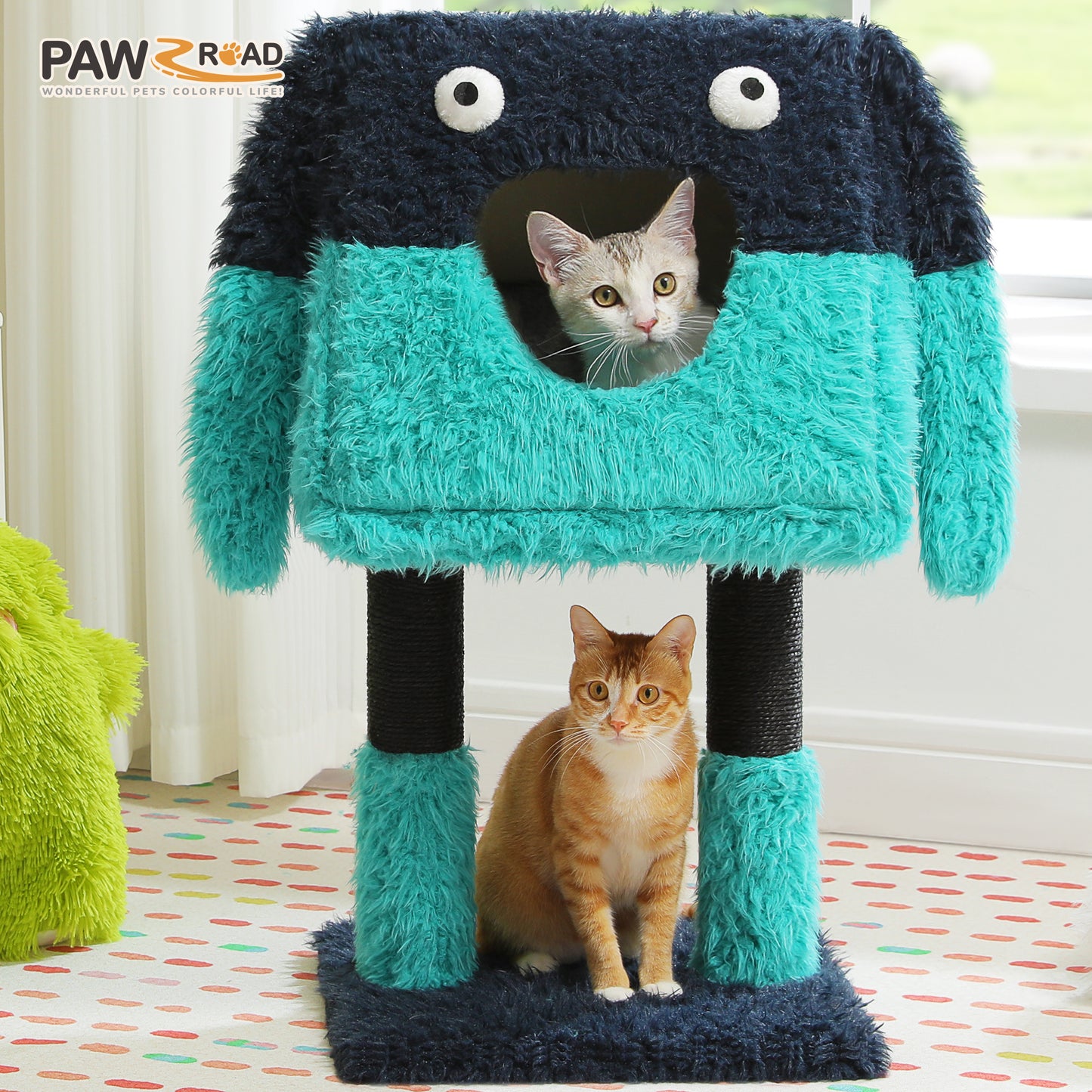 PAWZ Road Monster Cat Tree (with Luxury Sleeping House) | 2-in-1 detachable cat tower | with sisal scratching posts and removable sleeping basket | specially designed for indoor cats | Height 75 cm